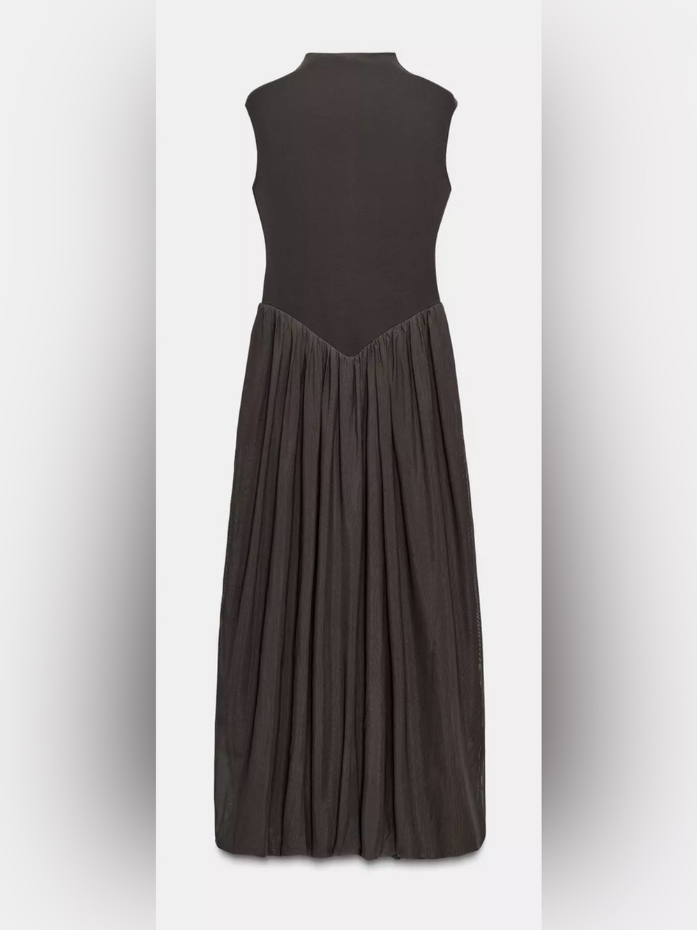 Zara Long Contrast Tulle Dress Black Mock Neck Bubble Hem NWOT Size Medium